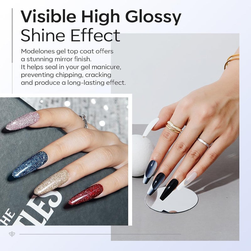 modelones Gel Top Coat, 2Pcs Clear Glossy Finish No Wipe Top Coat Winter Gel Nail Polish, Acrylic Nails Soak Off Nail Lamp Nail Art Home and Professional Manicure 10ML - Image 5