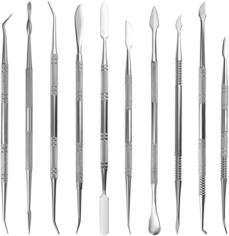 TOVOT 10PCS Stainless Steel Clay Sculpting Tools Metal Sculpting Tools Double-Side Clay Modeling Tools Wax Carving Tools (Silver) - Image 1