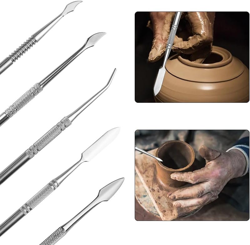 TOVOT 10PCS Stainless Steel Clay Sculpting Tools Metal Sculpting Tools Double-Side Clay Modeling Tools Wax Carving Tools (Silver) - Image 5