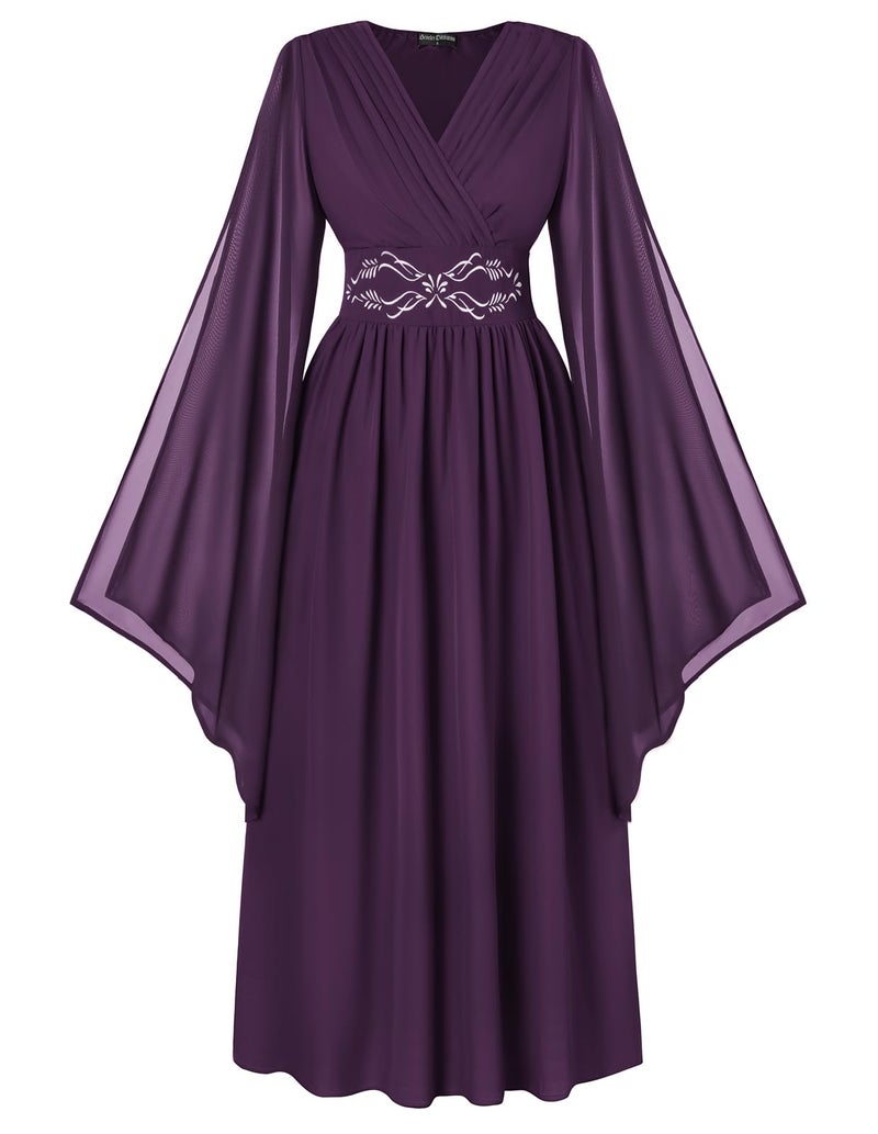 Scarlet Darkness Women Medieval Costume Bell Sleeve Renaissance Dresses Peasant Gothic Fairy Witch Dresses - Image 1