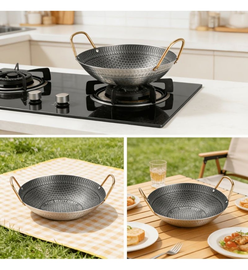 Three Piece Honeycomb Stainless Steel Wok Set Nonstick Cookware Heavy Duty - Image 5