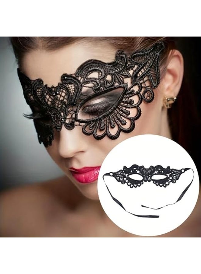 ماى سوق قناع وجه دانتيل عصري (Fashion Facemask) بتصميم فينيسي للحفلات - أسود - Image 3