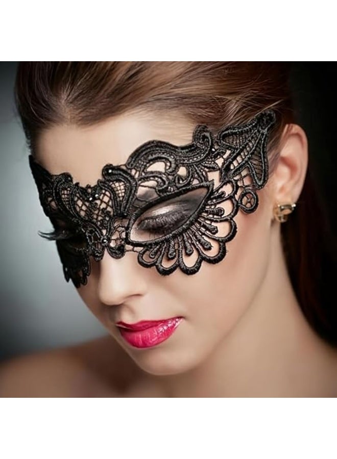 ماى سوق قناع وجه دانتيل عصري (Fashion Facemask) بتصميم فينيسي للحفلات - أسود - Image 4