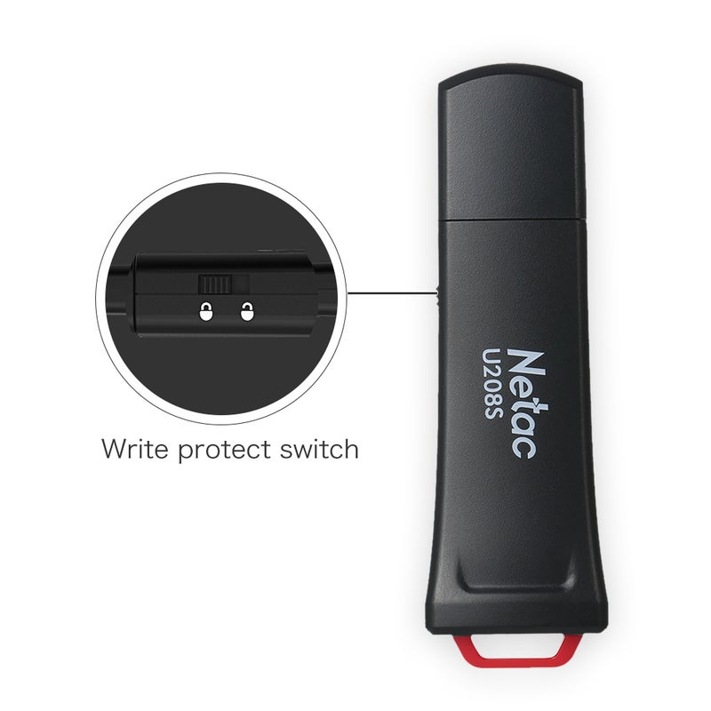 نيتاك فلاش درايف U208S مزود بذاكرة سعة 32 جيجابايت وخاصية الحماية ضد الكتابة ومنفذ USB 2.0 C4837-32GB-L أسود - Image 3