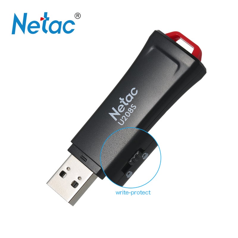نيتاك فلاش درايف U208S مزود بذاكرة سعة 32 جيجابايت وخاصية الحماية ضد الكتابة ومنفذ USB 2.0 C4837-32GB-L أسود - Image 2
