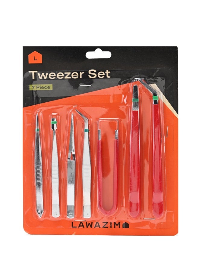 LAWAZIM - Tweezer Set - 7 Piece - Precision Anti-Static Tweezers for Electronics Repair, Crafting and DIY Projects - Includes Pointed, Curved, and Straight Tweezers for Safe Handling and Accurate Work - Image 1