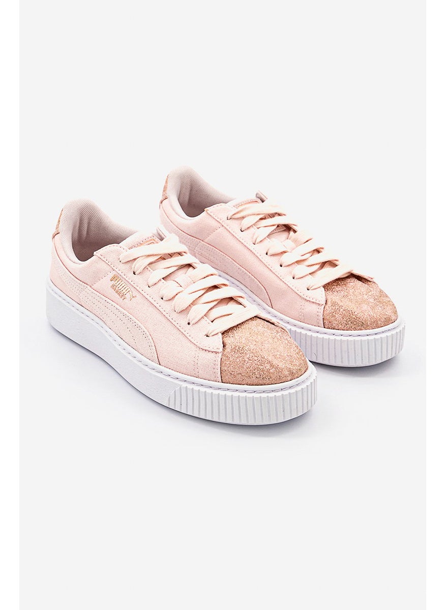 PUMA Women Basket Platform Canvas Shoes, Pale and Pink  - Image 1