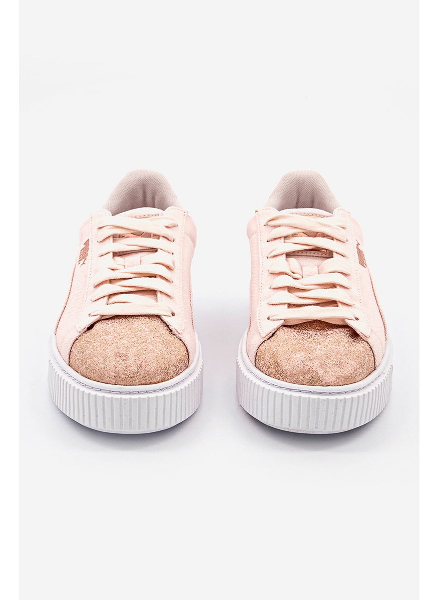 PUMA Women Basket Platform Canvas Shoes, Pale and Pink  - Image 3