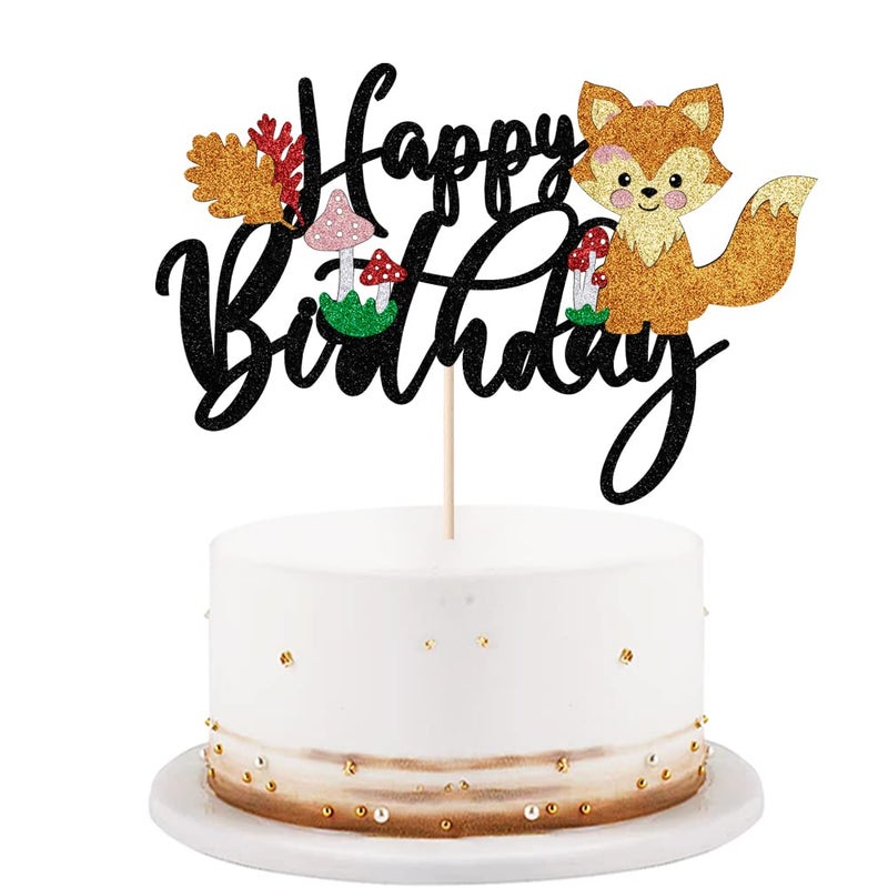 LVEUD fox Happy Birthday Cake Topper The theme of jungle animals Animal Theme for Baby Shower or kids Birthday Party Decor Supplies - Image 1