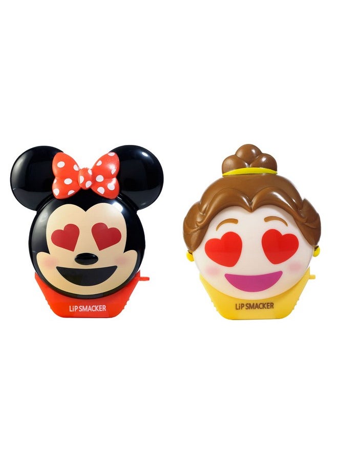 Lip Smacker Disney Minnie Mouse And Beauty And The Beast Belle Emoji Lip Balm Duo, Flavored Strawberry Lemonade, Bow-Nade, 2 Pack 