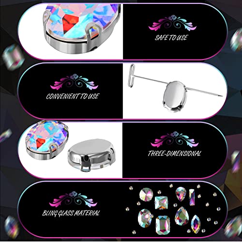 Dilunave 240 Pieces Large Sew on Rhinestones Clear Sew on Glass Crystal Gems Diamond Stone Metal Back Prong Setting Crafts Mix Shapes Claw Rhinestones for Jewelry, Clothes, Shoes, Costume (Clear AB Color) - Image 2