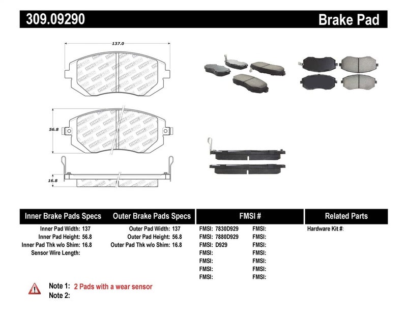 StopTech 309.09290 Sport Brake Pads with Shims and Hardware - Image 5
