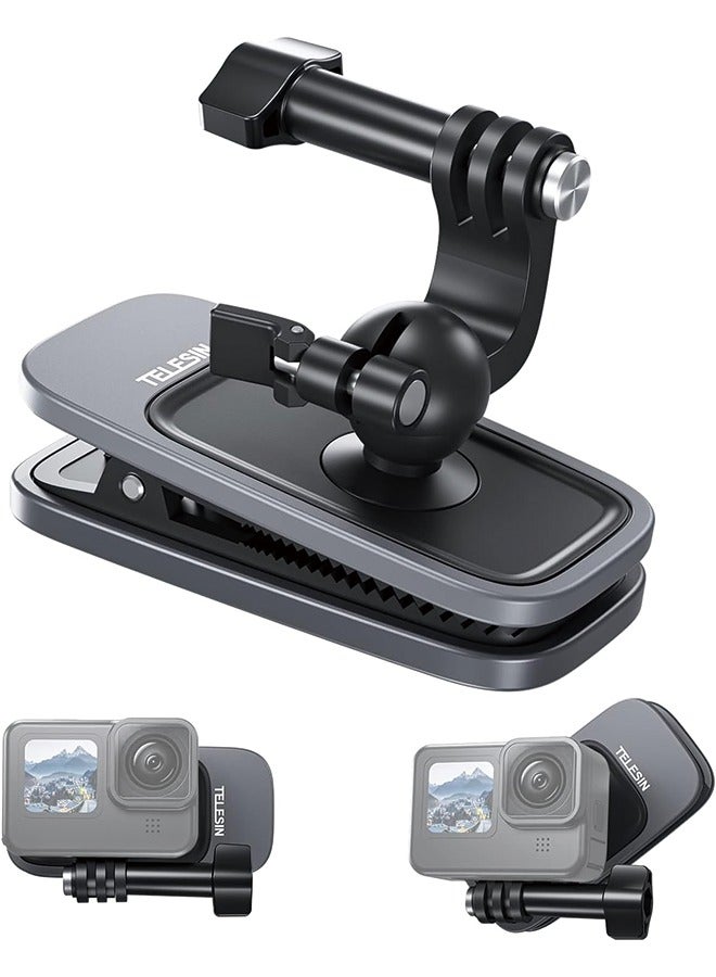 TELESIN Backpack Strap Clamp Magnetic Swivel Clip for Cam 360°Rotating Adjustable Strap Mount Quick Clip Mount Compatible with GoPro11/10/9/8  - Image 1