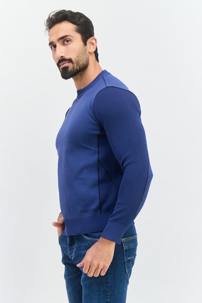 Free Soul Men Crew Neck Brand Logo Long Sleeve Sweatshirt, Navy Blue - Image 2