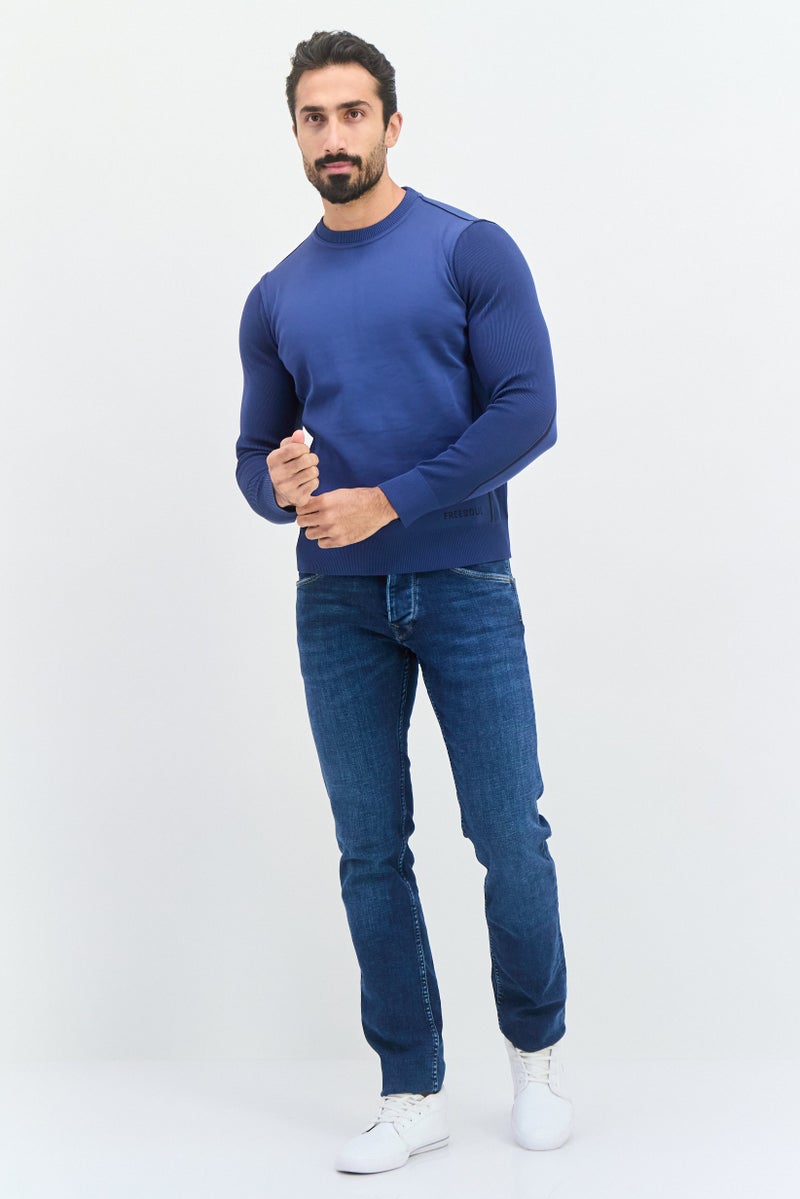 Free Soul Men Crew Neck Brand Logo Long Sleeve Sweatshirt, Navy Blue - Image 4