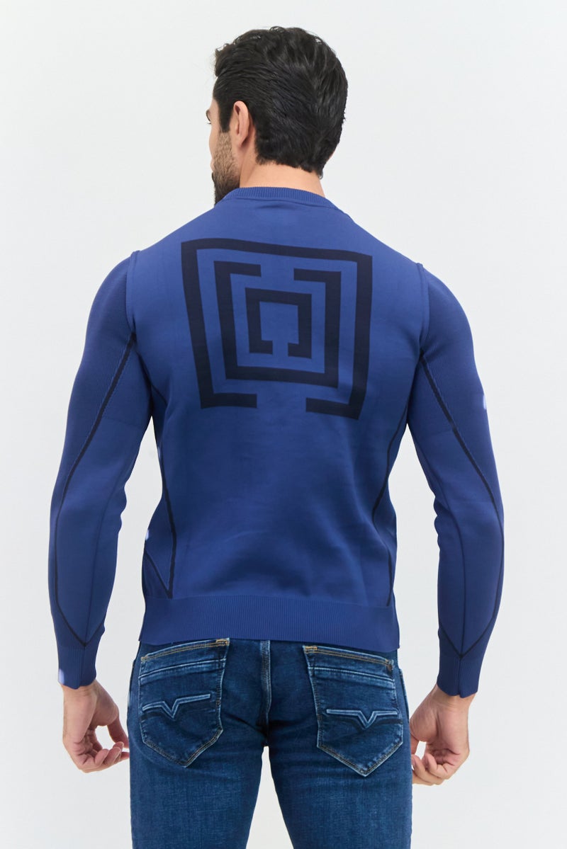 Free Soul Men Crew Neck Brand Logo Long Sleeve Sweatshirt, Navy Blue - Image 3