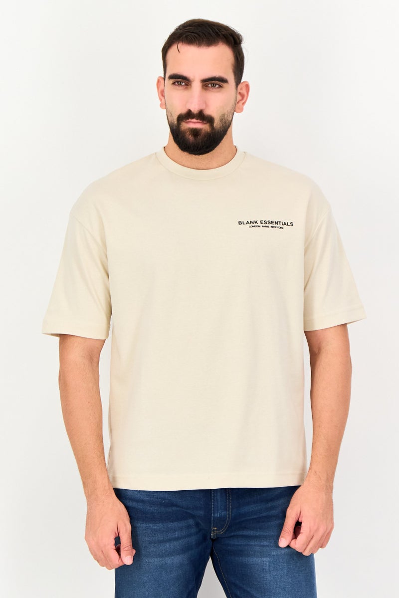 Blank Essentials Men Crew Neck Short Sleeve Graphic Print T-Shirt, Beige - Image 1