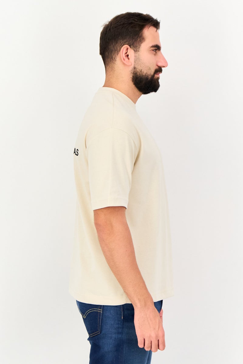 Blank Essentials Men Crew Neck Short Sleeve Graphic Print T-Shirt, Beige - Image 4