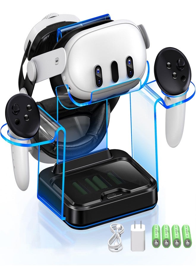 HEYLACOOLX Charging Dock for Meta Quest 3/3S/2 with 4 Rechargeable Controller Batteries,Fast Charging Station Stand for Oculus Quest 3/2 with LED Light,VR Headset Display Meta Quest 3 Accessories USB C Cable - Image 1