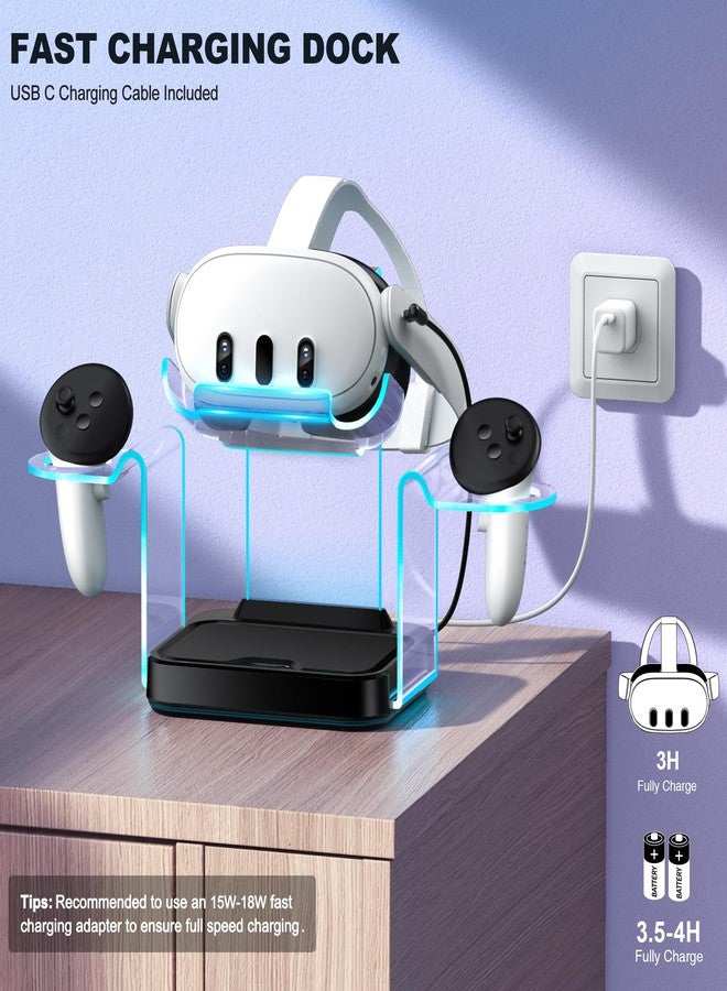 HEYLACOOLX Charging Dock for Meta Quest 3/3S/2 with 4 Rechargeable Controller Batteries,Fast Charging Station Stand for Oculus Quest 3/2 with LED Light,VR Headset Display Meta Quest 3 Accessories USB C Cable - Image 2