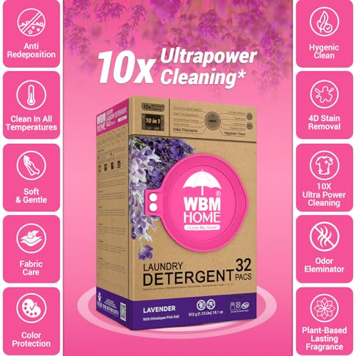 WBM 10-in-1 Laundry Detergent Pods, Fabric Softener with Lavender Extracts, High-Efficiency Laundry Pods with Powerful Stain Lifter Technology - 32 Count Bag - Image 5