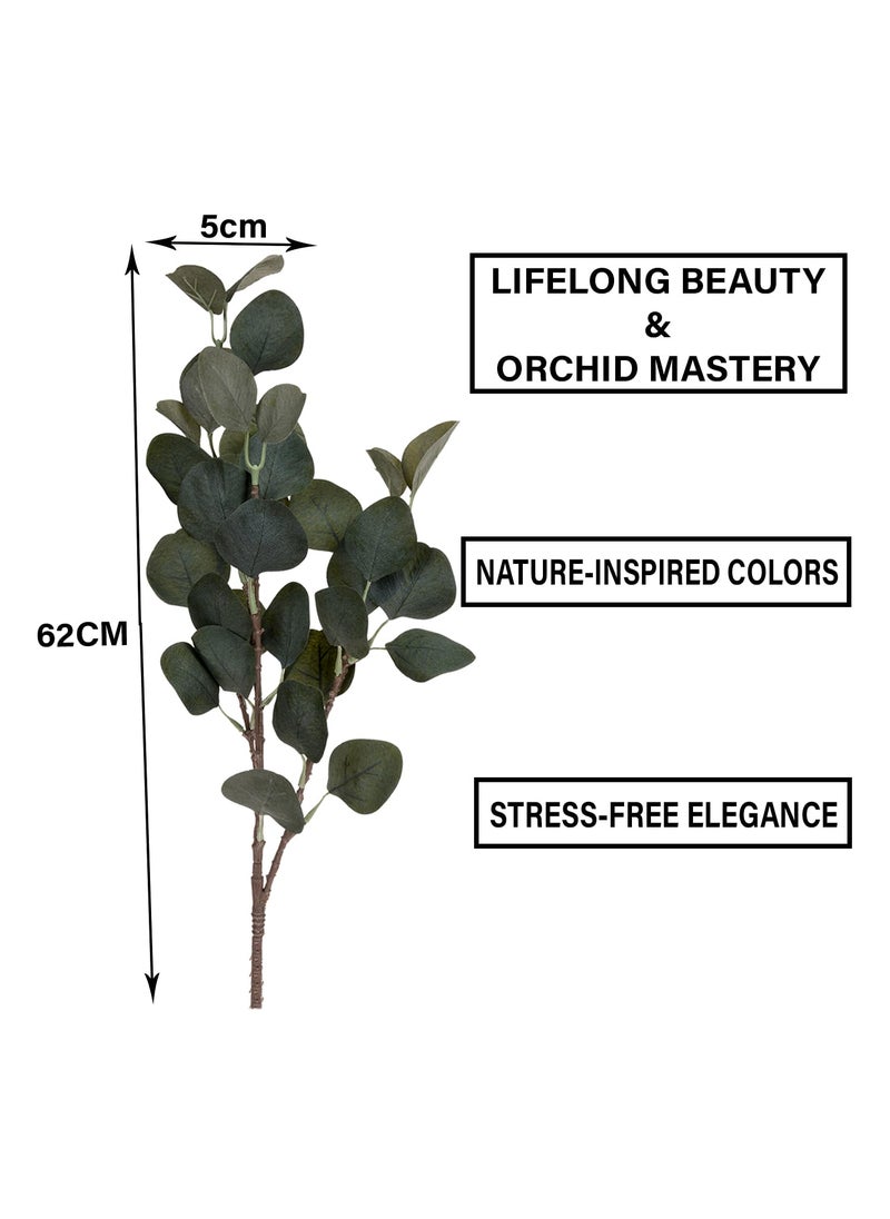 Kuber Industries Kuber Industries Flowers Orchid | Plastic Artificial Flower Eucalyptus | Artificial Flower for Home Décor | Orchids Artificial Flower for Vase | Pack of 2 | Green  - Image 3