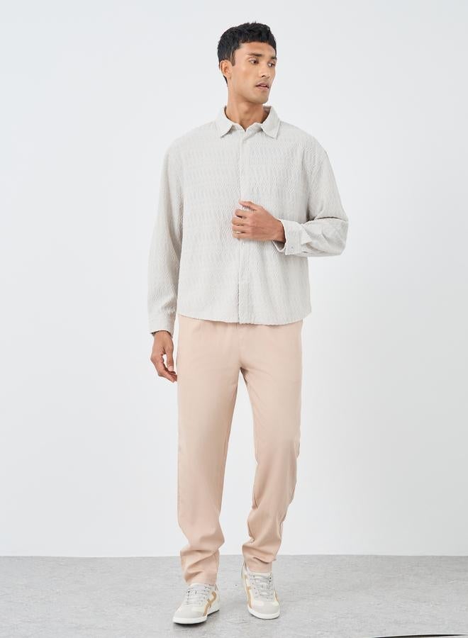 Styli Men Off White Dobby Knit Long Sleeve Oversized Shirt - Image 2