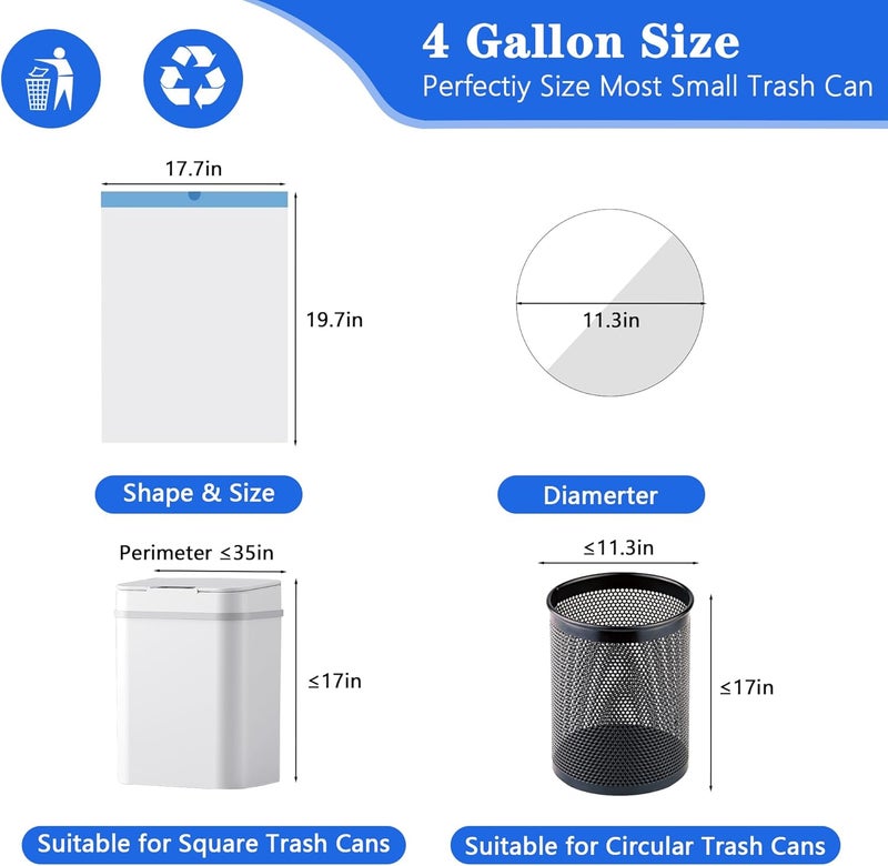 LEAGIM Small Trash Bags 4 Gallon, 360 Count -1.2 Mil Drawstring Mini Garbage Bags, Plastic White Trash Can Liners for Bathroom Accessories, 15 Liter, Bedroom, Dorm Room Essentials, Office - Image 3