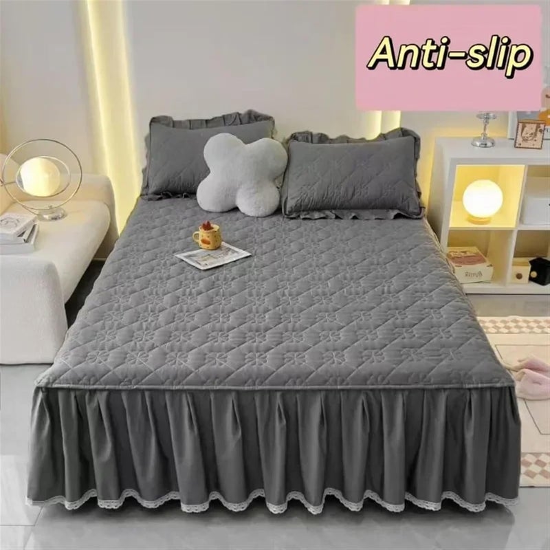 Bed Skirt Lace Border Bed Skirt Mattress Protector Thickened Anti-Slip Queen Double Single Bedspread Full Size Solid ColorNo Pillowcase(Pink,90x200cm) - Image 2