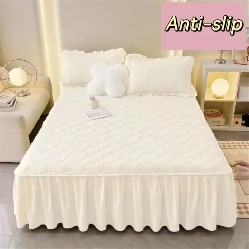Bed Skirt Lace Border Bed Skirt Mattress Protector Thickened Anti-Slip Queen Double Single Bedspread Full Size Solid ColorNo Pillowcase(Pink,90x200cm) - Image 3