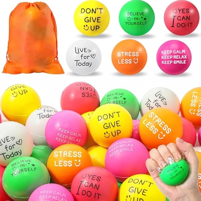 Jenaai 200 Pcs Motivational Stress Balls 1.97 Inch Anxiety Stress Relief Balls Bulk Inspirational Quotes Colorful Foam Balls with a Drawstring Bag for Relief Motivating Encouraging Adults (Multicolor) - Image 1