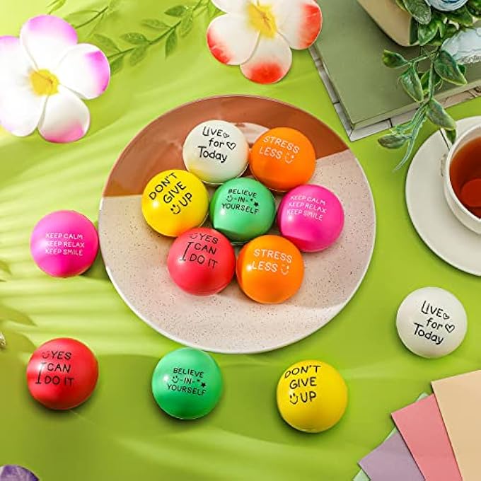 Jenaai 200 Pcs Motivational Stress Balls 1.97 Inch Anxiety Stress Relief Balls Bulk Inspirational Quotes Colorful Foam Balls with a Drawstring Bag for Relief Motivating Encouraging Adults (Multicolor) - Image 4