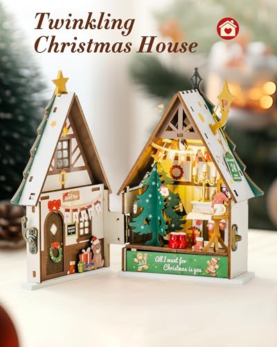 Rowood Miniature House Kit ChristmasMiniature Dollhouse Kits for AdultsMini House Toy Building KitCraft Kits for Women on ChristmasTwinkling Christmas House - Image 5