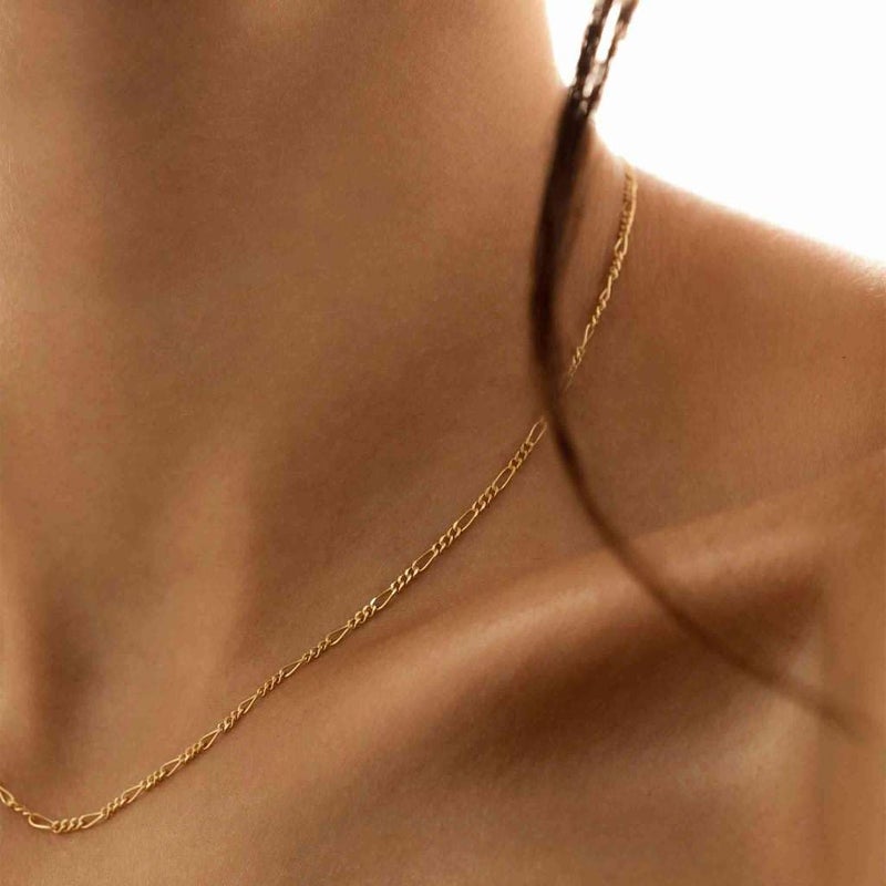 Krfy Gold Chain Necklace for Women Trendy - 925 Sterling Silver Clasp Dainty Choker Necklace 14K Gold Plated Thin Simple Figaro Chain Necklace Non Tarnish Waterproof Gold Jewelry for Women 16 inch - Image 4