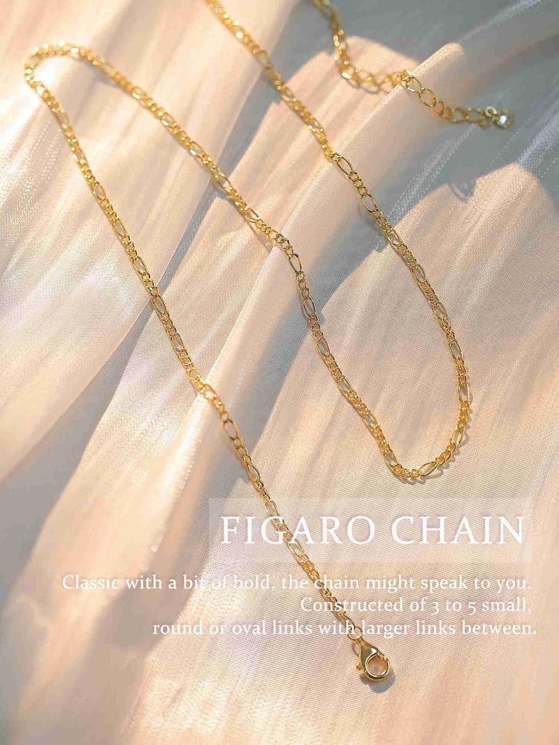 Krfy Gold Chain Necklace for Women Trendy - 925 Sterling Silver Clasp Dainty Choker Necklace 14K Gold Plated Thin Simple Figaro Chain Necklace Non Tarnish Waterproof Gold Jewelry for Women 16 inch - Image 2