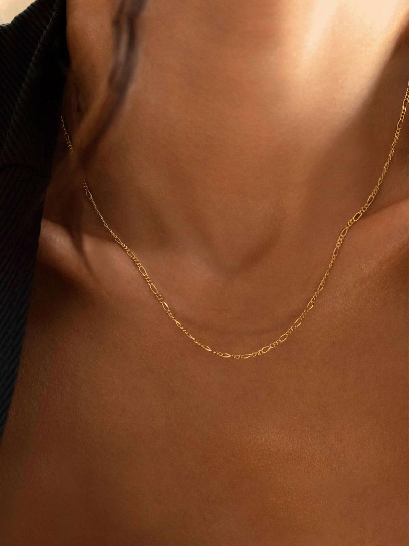 Krfy Gold Chain Necklace for Women Trendy - 925 Sterling Silver Clasp Dainty Choker Necklace 14K Gold Plated Thin Simple Figaro Chain Necklace Non Tarnish Waterproof Gold Jewelry for Women 16 inch - Image 3