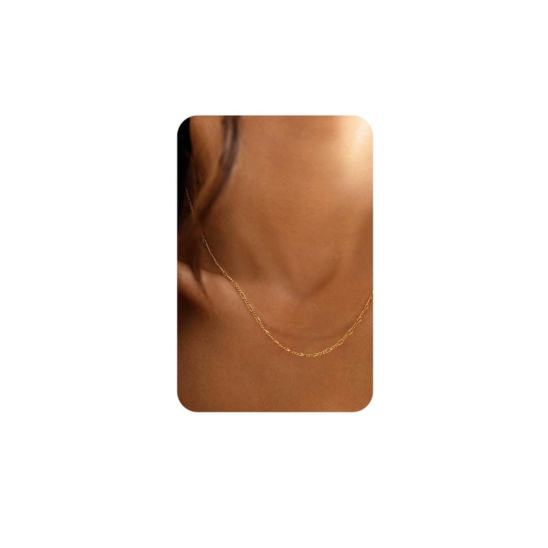 Krfy Gold Chain Necklace for Women Trendy - 925 Sterling Silver Clasp Dainty Choker Necklace 14K Gold Plated Thin Simple Figaro Chain Necklace Non Tarnish Waterproof Gold Jewelry for Women 16 inch - Image 1