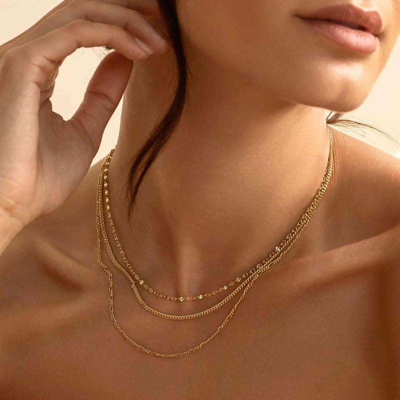 Krfy Gold Chain Necklace for Women Trendy - 925 Sterling Silver Clasp Dainty Choker Necklace 14K Gold Plated Thin Simple Figaro Chain Necklace Non Tarnish Waterproof Gold Jewelry for Women 16 inch - Image 5