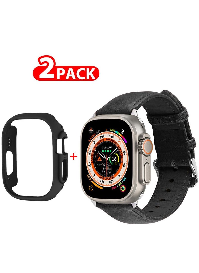CATANES - 2 Packs For Apple Watch Band 49mm Premium Leather Band Buckle Strap Wristband and Black Cup Holder Dark Grey - Image 1