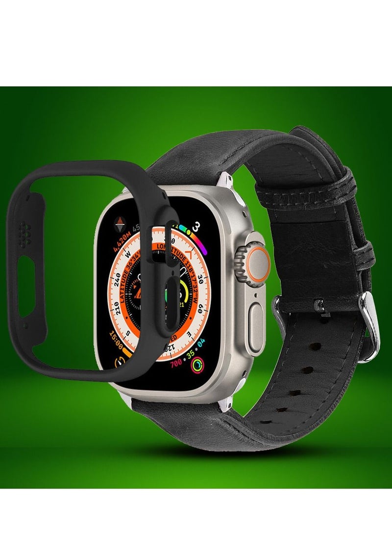 CATANES - 2 Packs For Apple Watch Band 49mm Premium Leather Band Buckle Strap Wristband and Black Cup Holder Dark Grey - Image 1