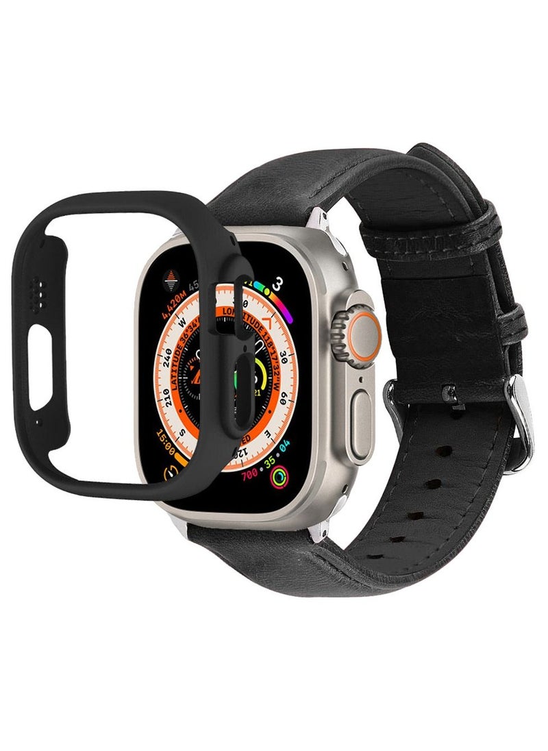 CATANES - 2 Packs For Apple Watch Band 49mm Premium Leather Band Buckle Strap Wristband and Black Cup Holder Dark Grey - Image 1