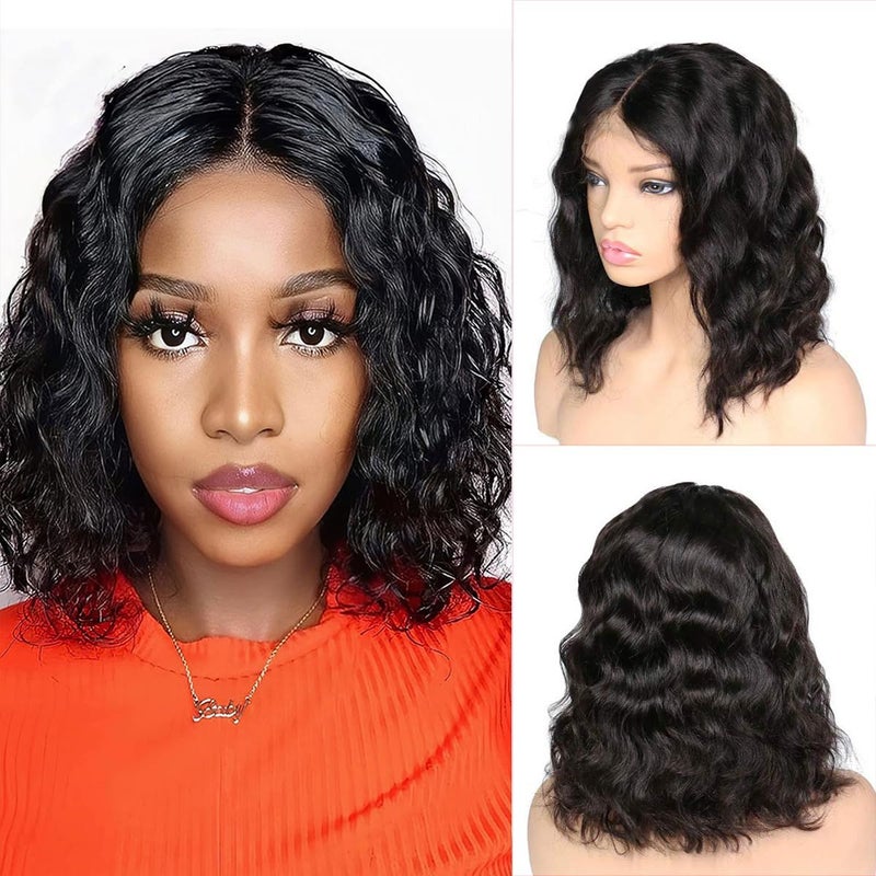Wear And Go Body Wave Bob Wig Human Hair 13x4 HD Lace Front Wigs Glueless Pre Plucked with Baby Hair 180% Density Short Bob Wigs for Black Women (14 Inch, Natural Color)