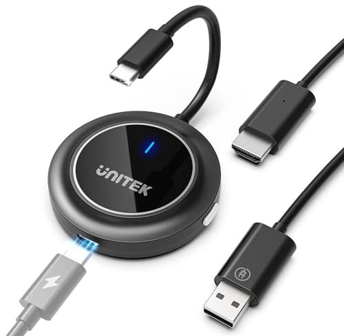 Unitek Wireless HDMI Display Dongle Adapter with PD30 100W Charging Port Portable USB C Wireless Mirroring Transmitter Stream Video to Monitor Projector for TV Phone Laptop iOS Android Windows