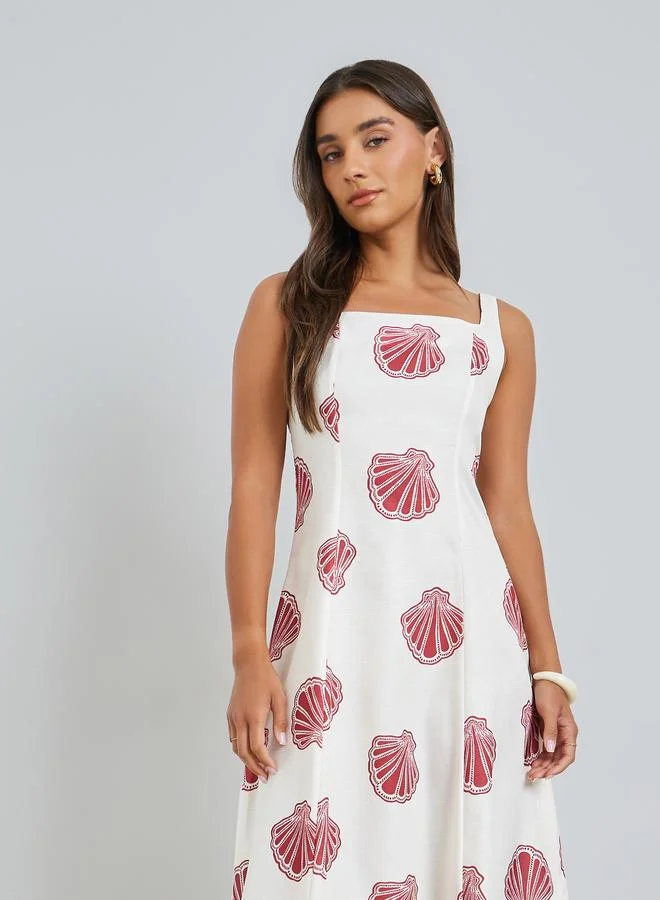 Styli Red Seashell Print A-Line Maxi Dress