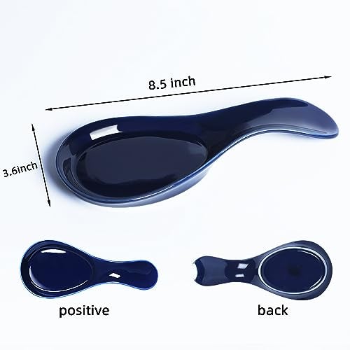 GDCZ Porcelain Spoon Rest - Large Spoon Holder Utensil Rest for Kitchen Counter Stove Top, Navy - Image 2