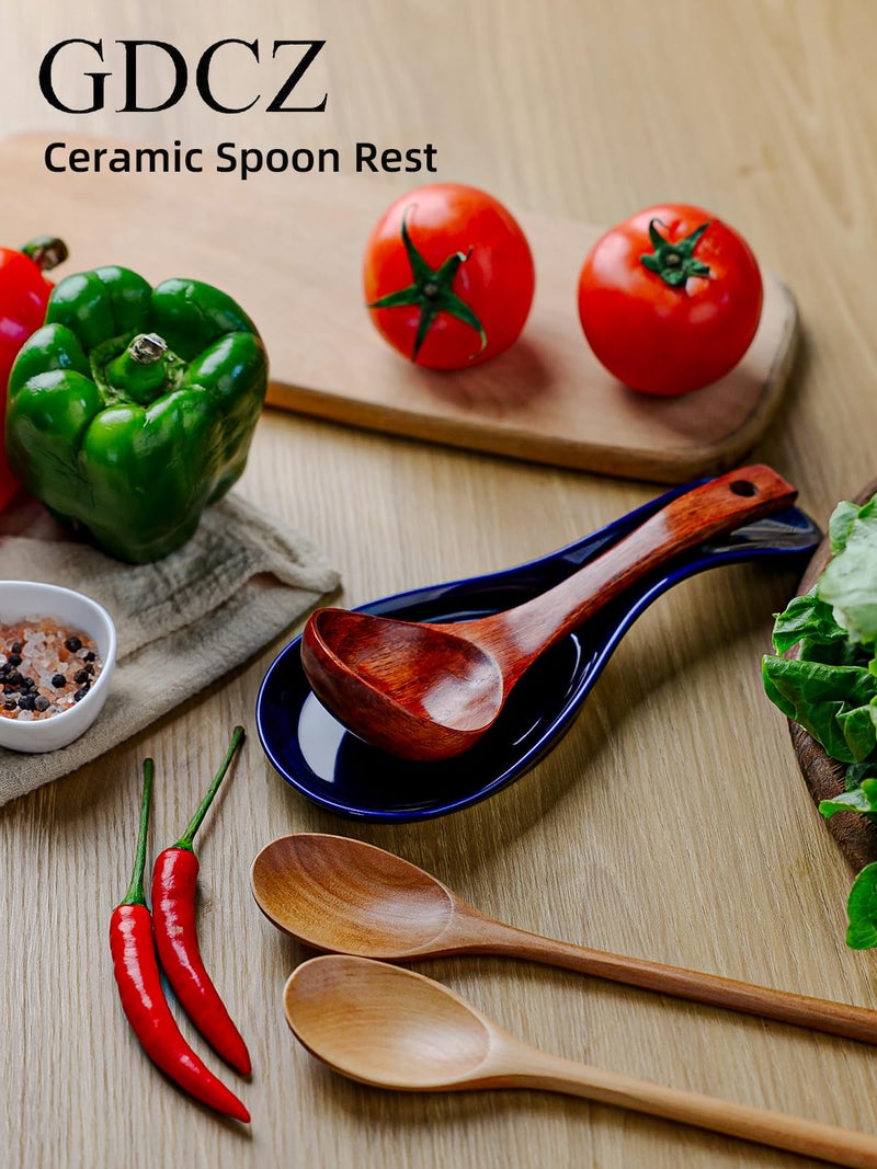 GDCZ Porcelain Spoon Rest - Large Spoon Holder Utensil Rest for Kitchen Counter Stove Top, Navy - Image 5