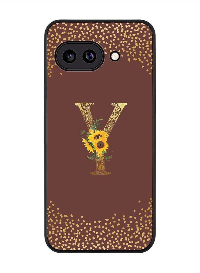 For Google Pixel 9a Case,Slim fit Camera Protection, Shockproof Thin Phone cover  - Custom Floral Monogram - Y  (Brown )