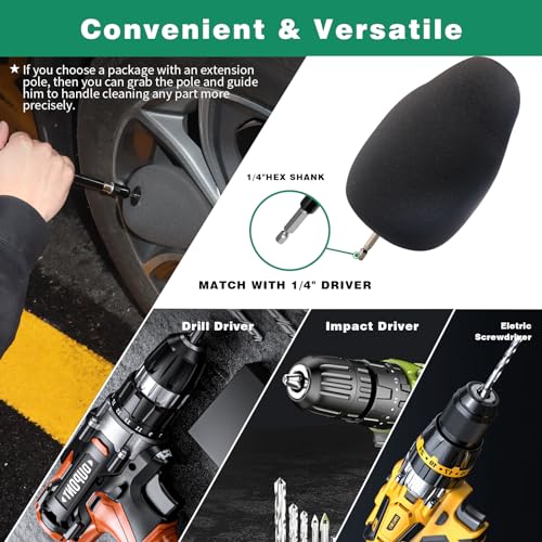 Prozwee Wheel Polisher with Drill Bit Extension,1/4"Hex Shank for Standard Household Drill/Impact Driver,Gourd Head Design is Suitable for Cleaning All Kinds of Wheels, Exhaust Tips, Grilles & etc. - Image 4