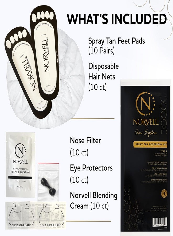 Norvell Spray Tan Accessory Kits – Tanning Essentials Single-Use Kits with Spray Tan Feet Pads, Hair Nets, Nose Filters, Eye Protectors & Blending Cream – (10 Single-Use Kits) - Image 2