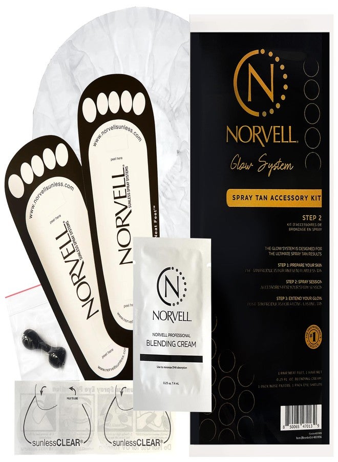 Norvell Spray Tan Accessory Kits – Tanning Essentials Single-Use Kits with Spray Tan Feet Pads, Hair Nets, Nose Filters, Eye Protectors & Blending Cream – (10 Single-Use Kits) - Image 1
